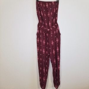 MUDD Red Burgundy Strapless Jumpsuit